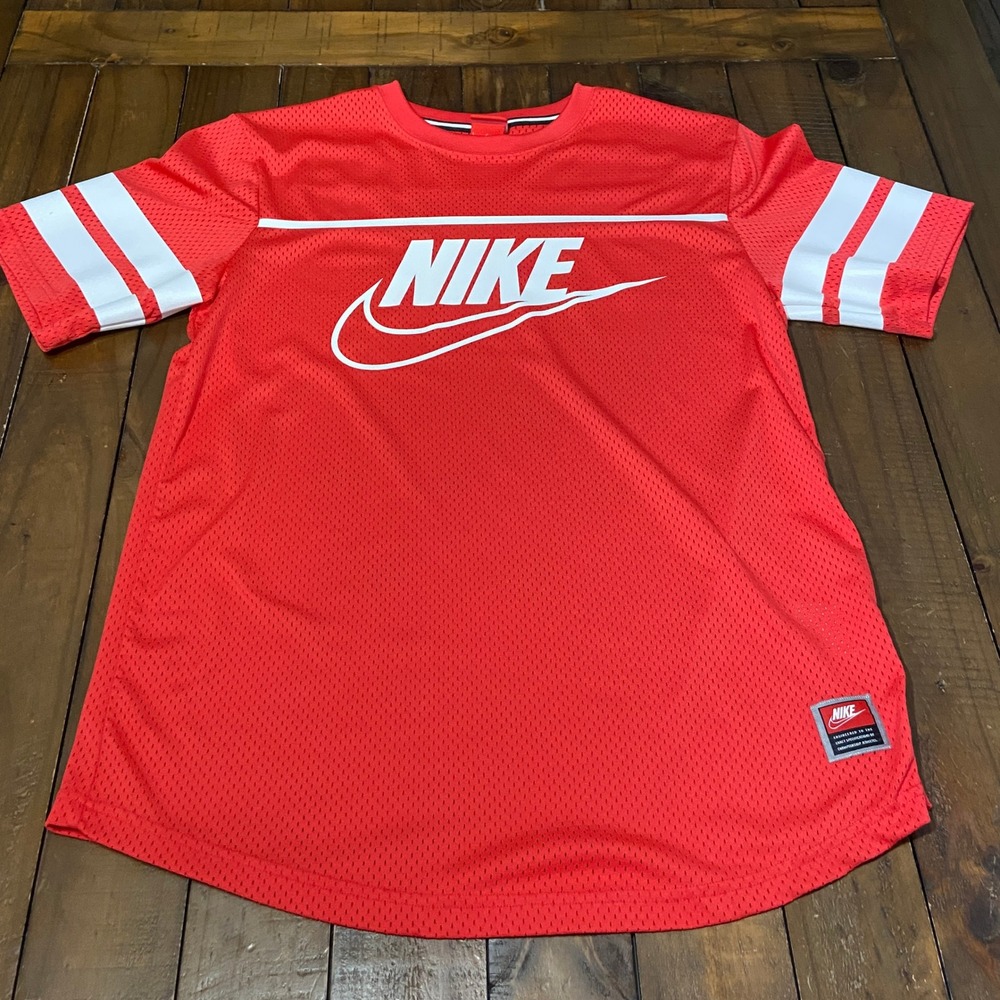Nike Mens Sportswear Mesh Jersey T-Shirt Red White Large